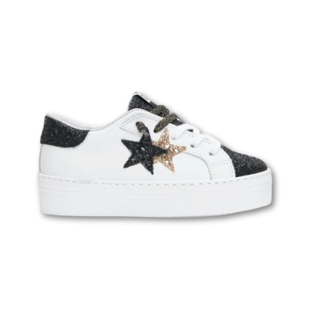 Sneakers pelle 2Star - Blanc-Noir-Or