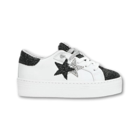 Sneakers pelle 2Star - Bianco-Nero-Argento