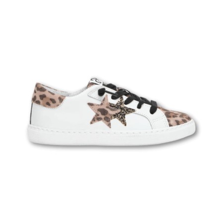 Sneakers pelle 2Star - Bianco-Animalier