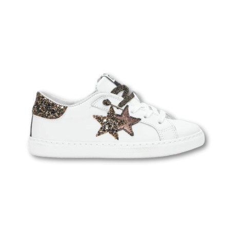 Sneakers pelle 2Star - Blanc-Noir-Or